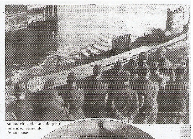 Foto del U-47 entrando en la base de regreso de Scapa Flow, la foto está sacada de la portada en hueco grabado de La Vanguardia del día 15-12-39