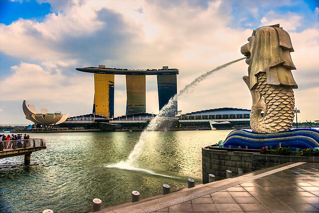 El gran Merlion, simbolo de Singapur